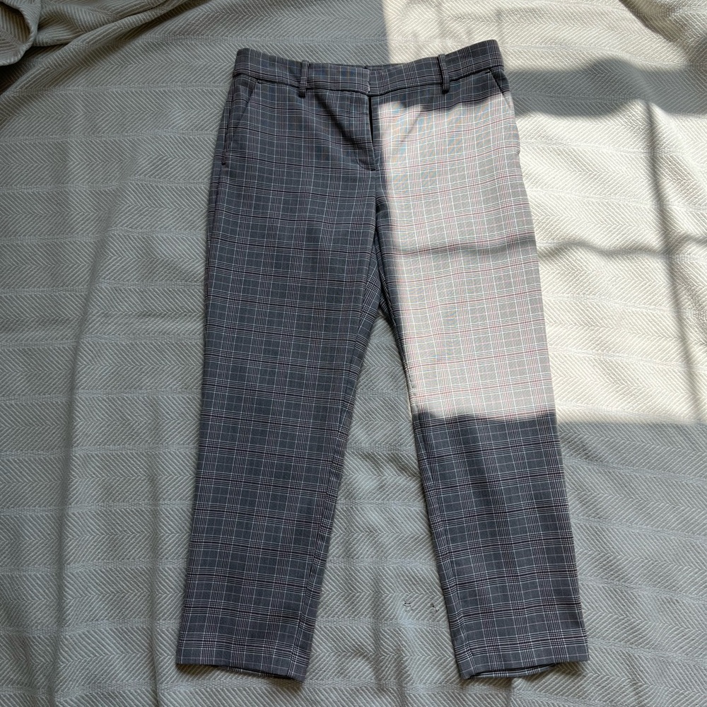 LOFT Riviera Slim Curvy Cropped Pant Size 8 Pink Brown Plaid